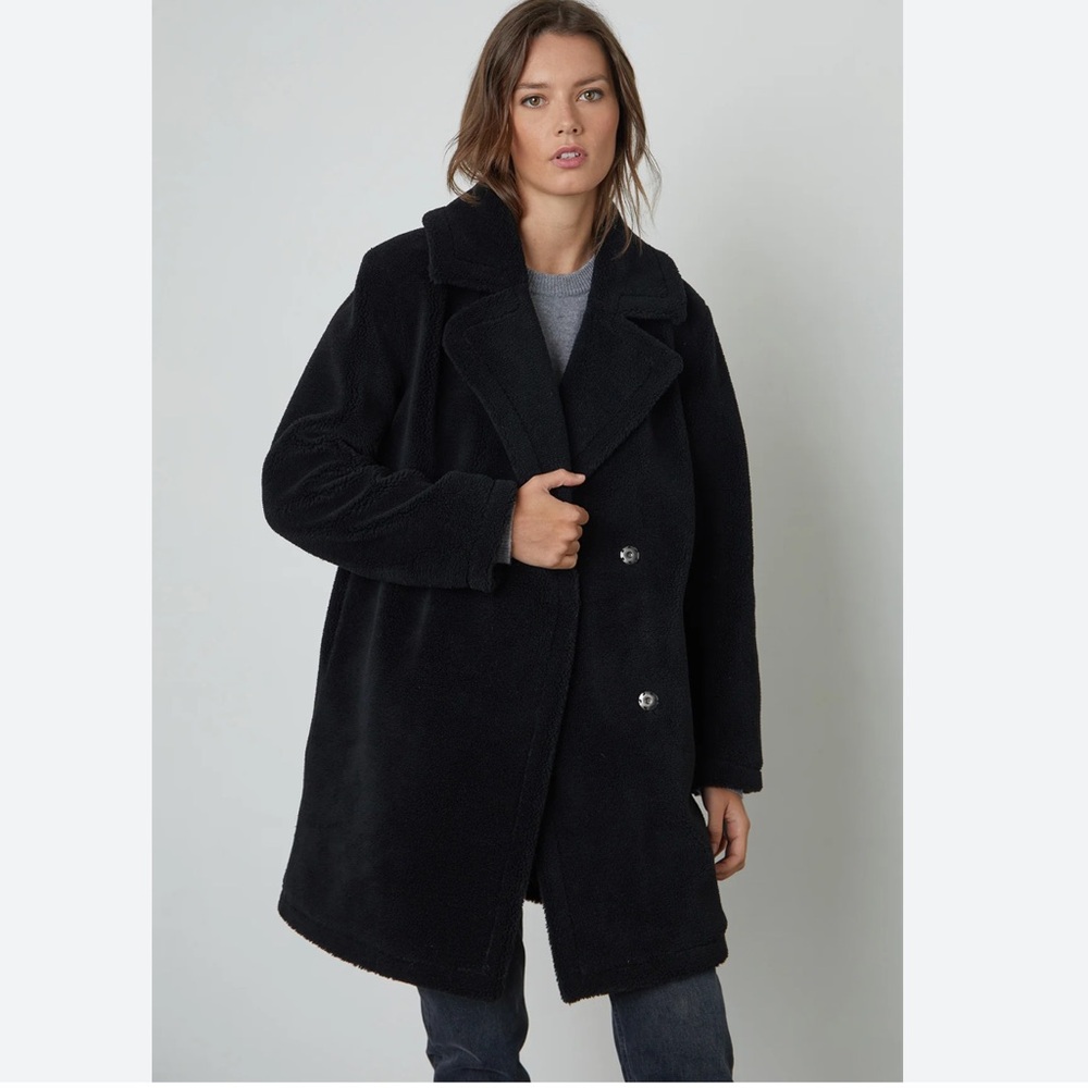 Velvet by Graham & Spencer Christine Faux Sherpa Coat Black Size Medium NWOTS